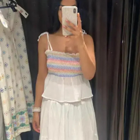 Zara Strappy Elasticized Smocked Top Rainbow Ecru NWT Size XS - Picture 2 of 10